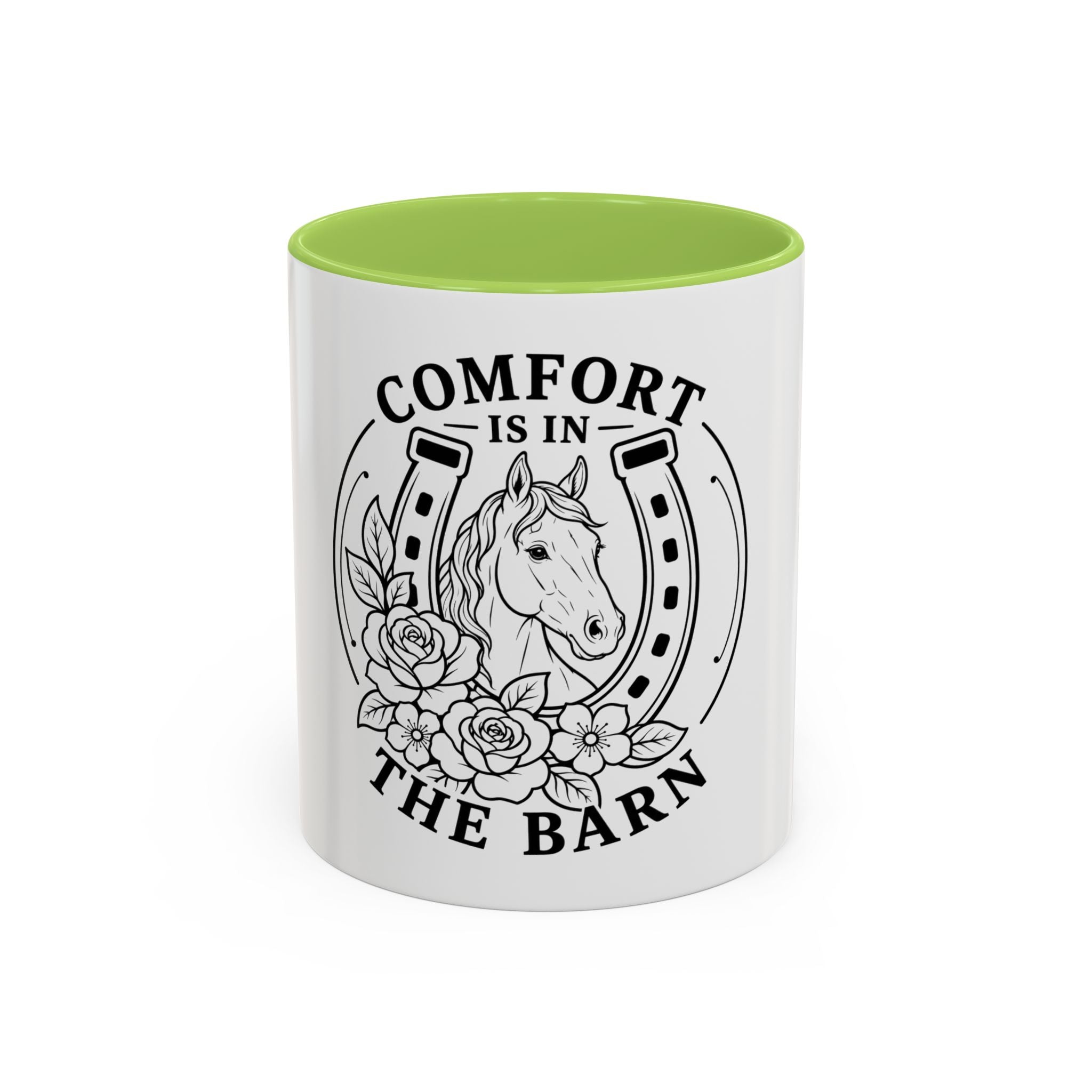 Comfort Is In The Barn Horse Mug — Rustic Horseshoe Coffee Cup (11/15oz)