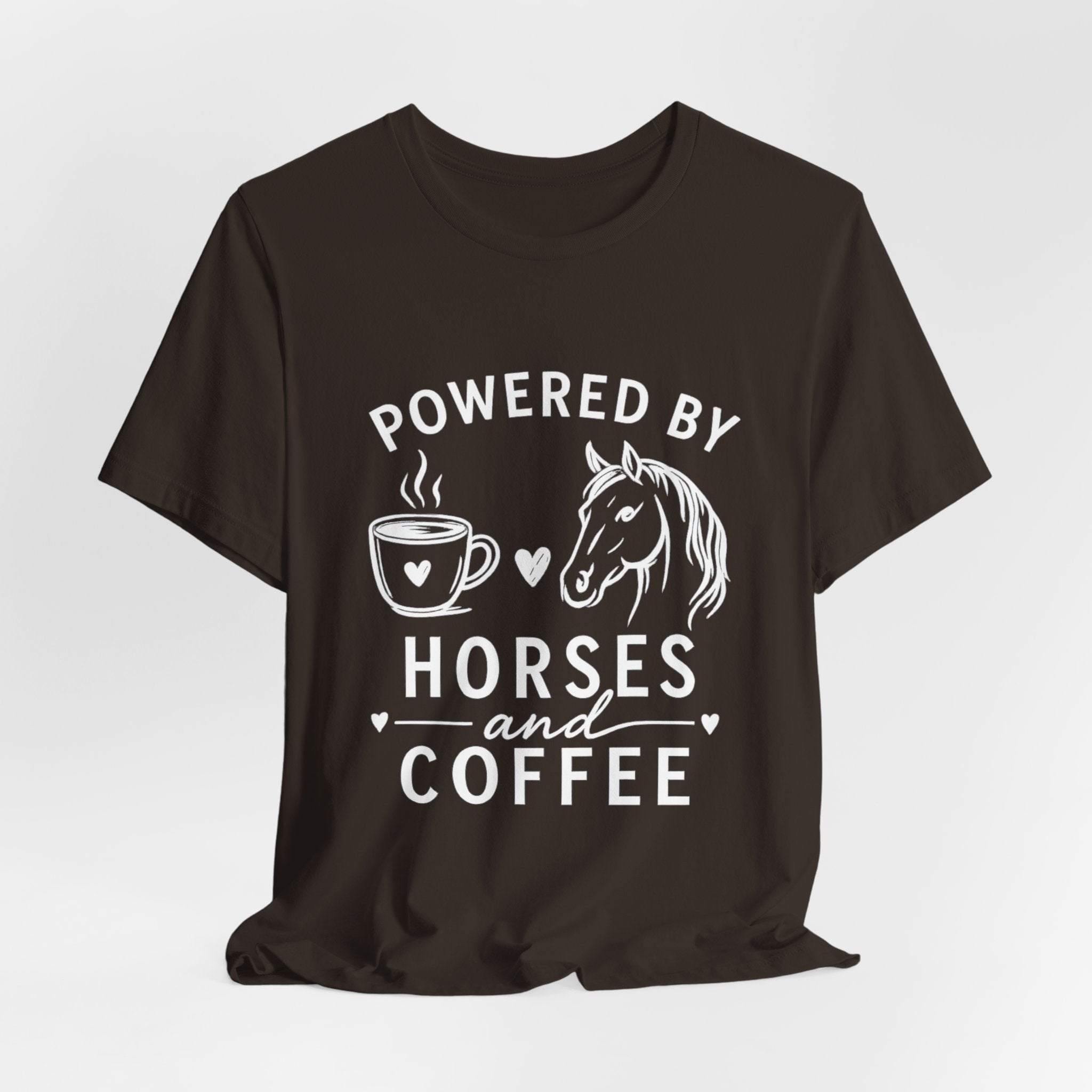 Horses and Coffee T-Shirt — "Powered by Horses and Coffee" Graphic Tee