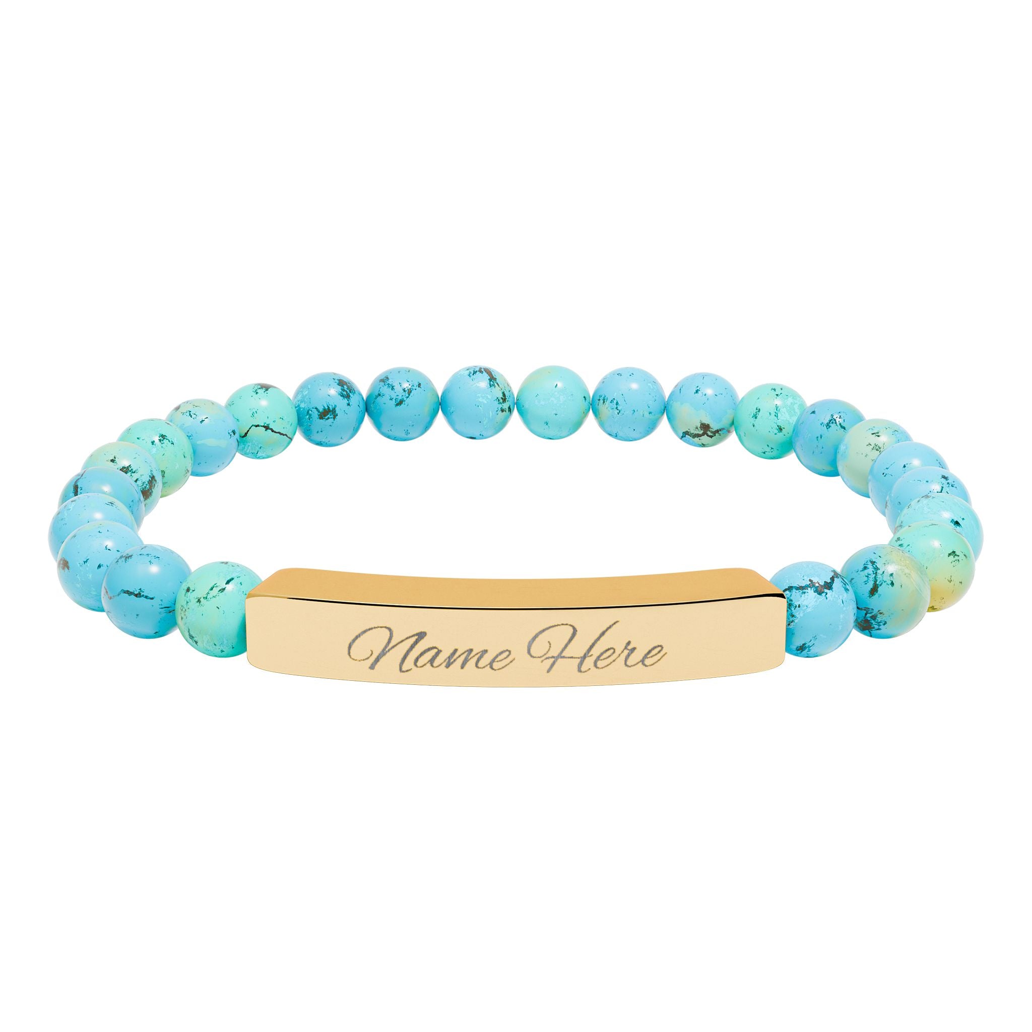 Engraved Bar Natural Stone Bracelet | Stretch Beaded Bracelet