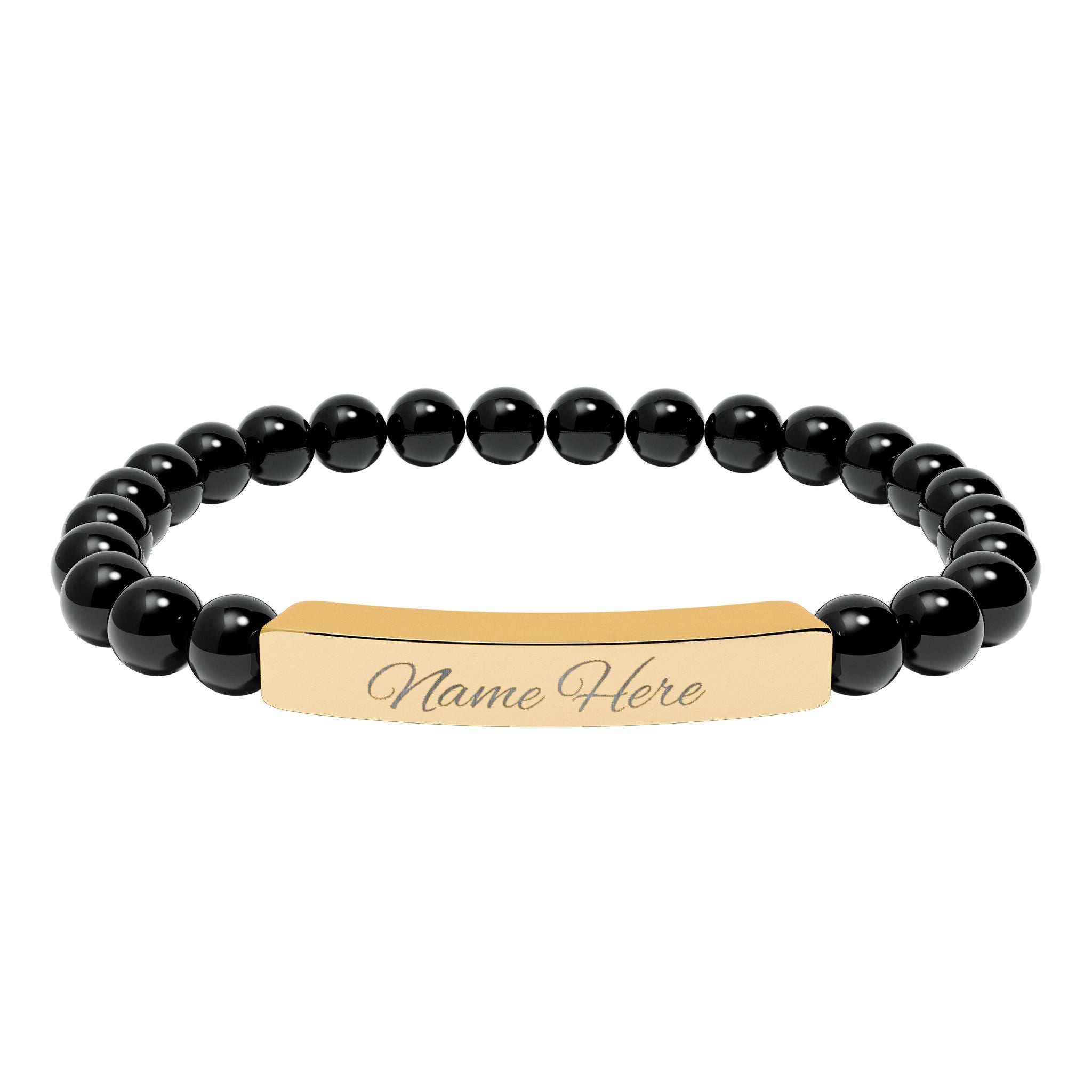 Engraved Bar Natural Stone Bracelet | Stretch Beaded Bracelet