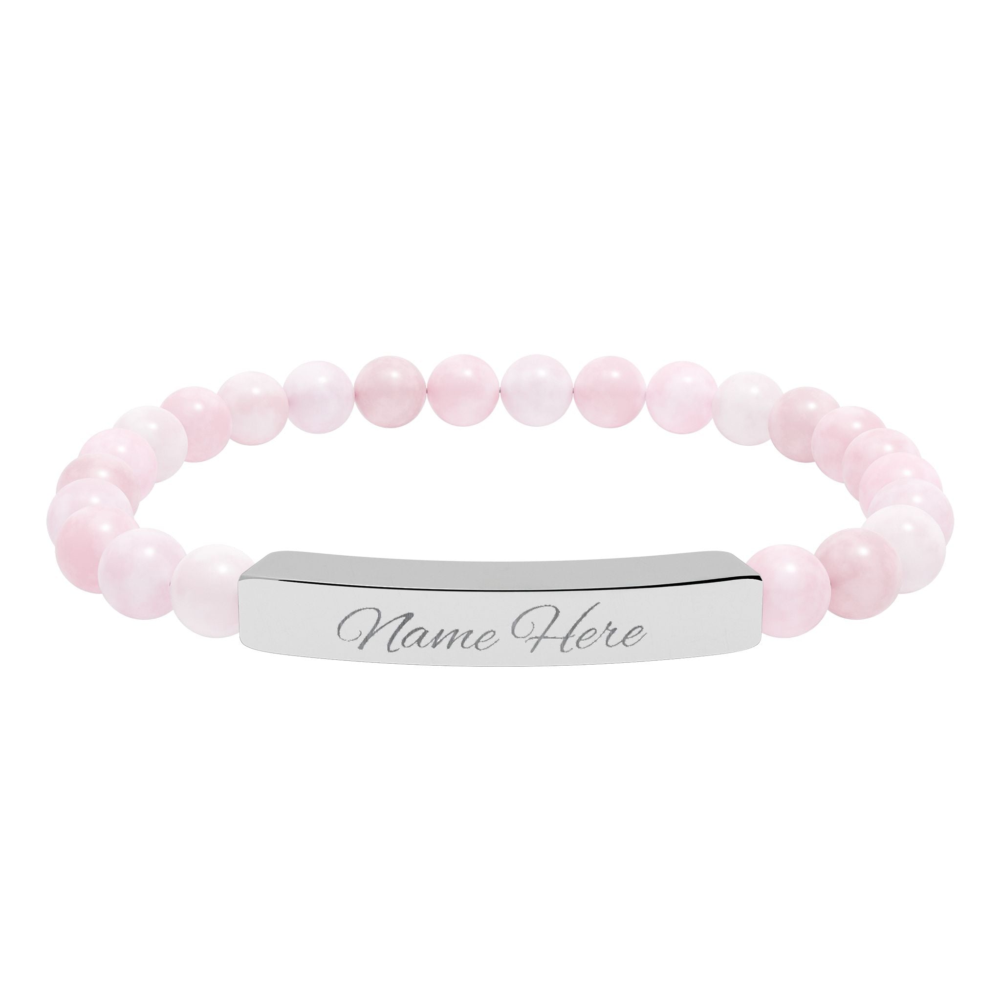 Engraved Bar Natural Stone Bracelet | Stretch Beaded Bracelet