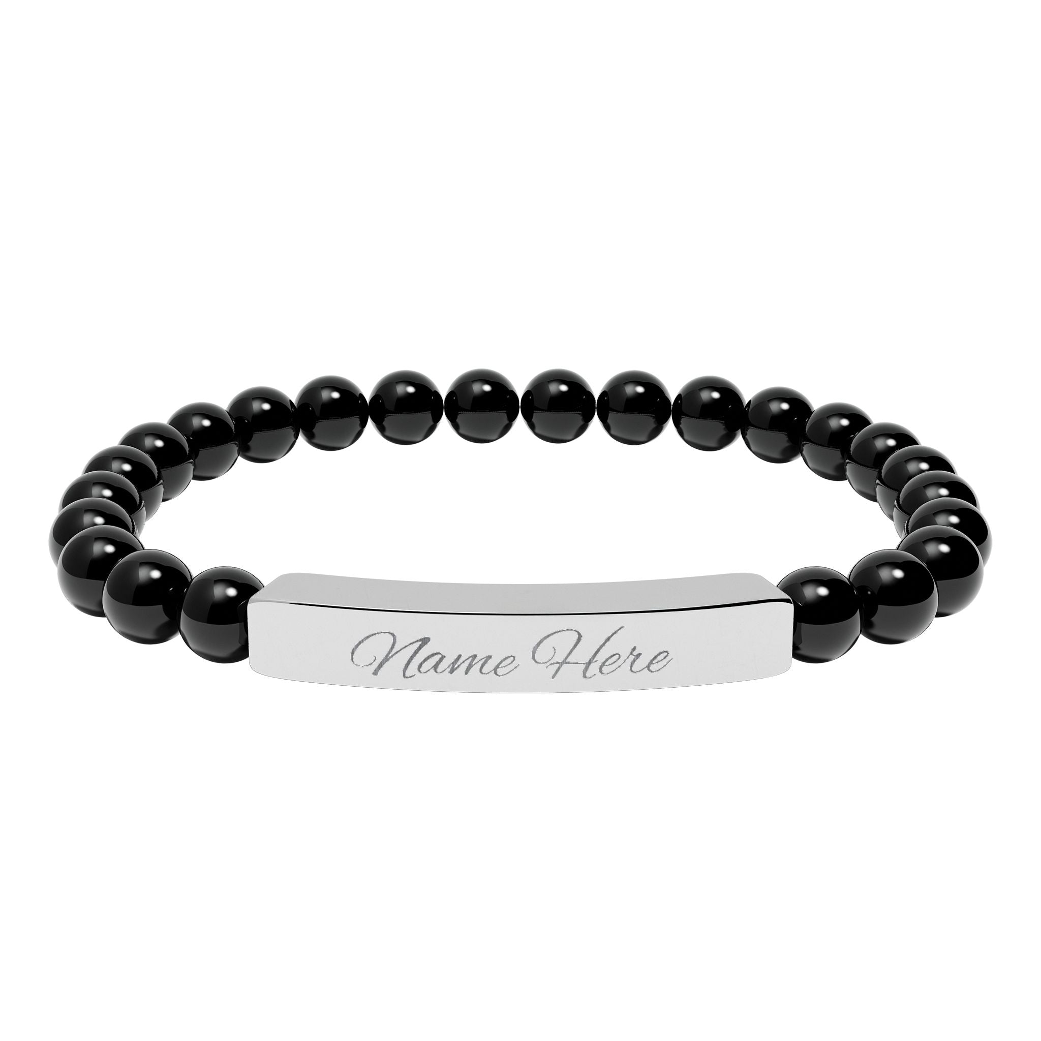 Engraved Bar Natural Stone Bracelet | Stretch Beaded Bracelet