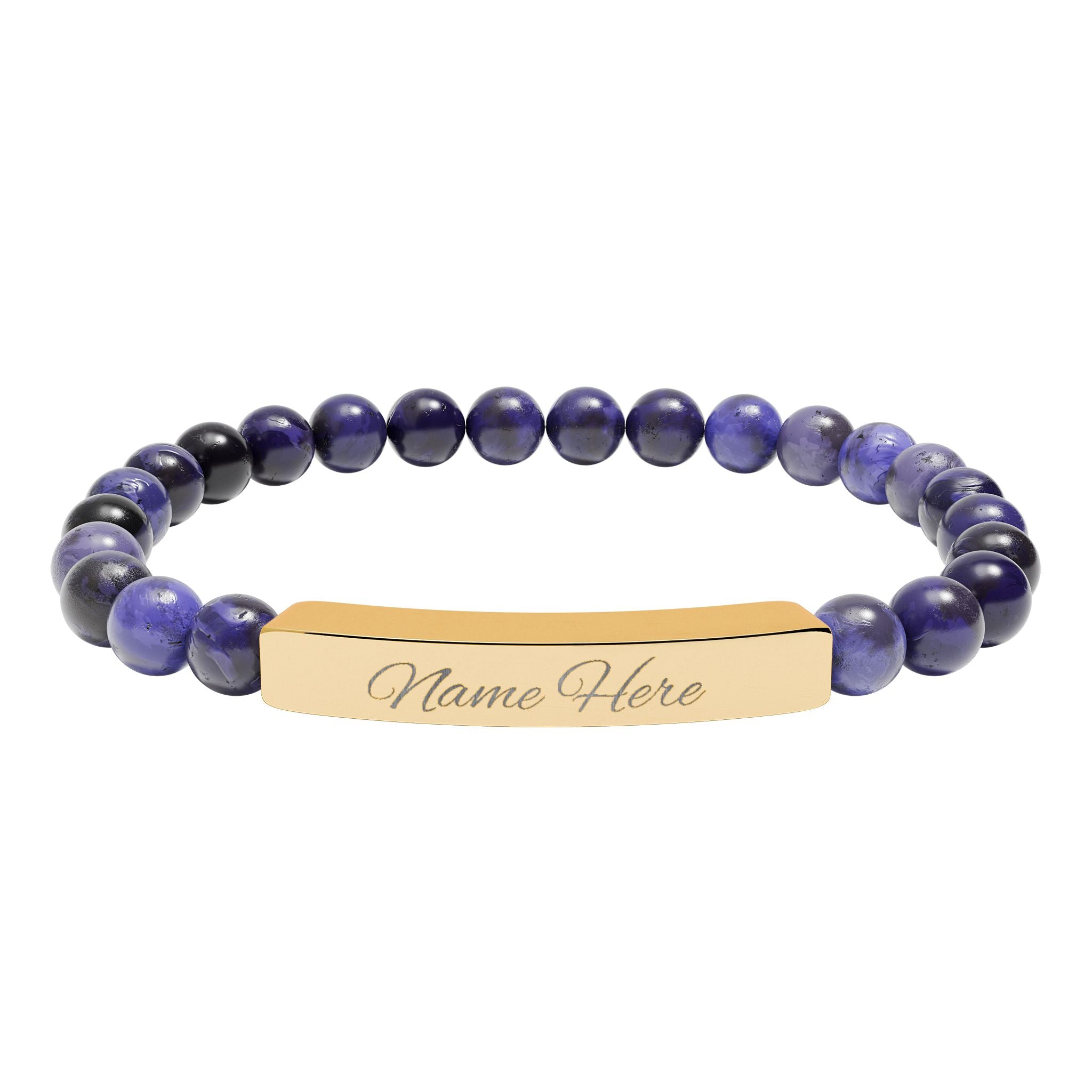 Engraved Bar Natural Stone Bracelet | Stretch Beaded Bracelet