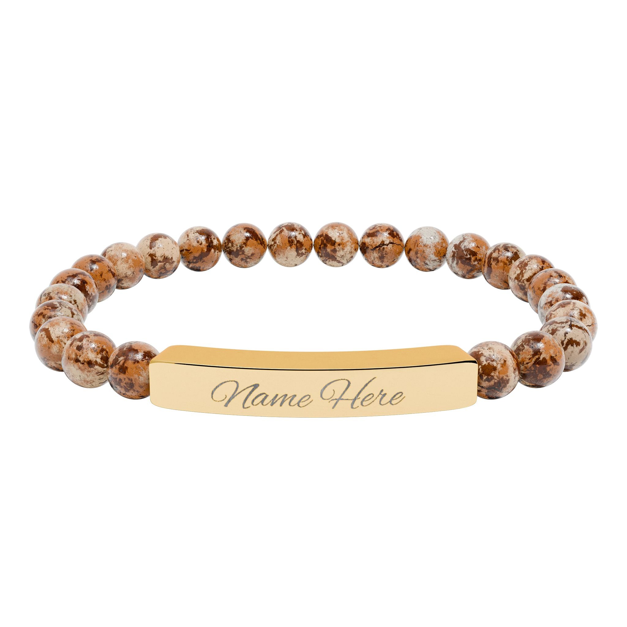 Engraved Bar Natural Stone Bracelet | Stretch Beaded Bracelet