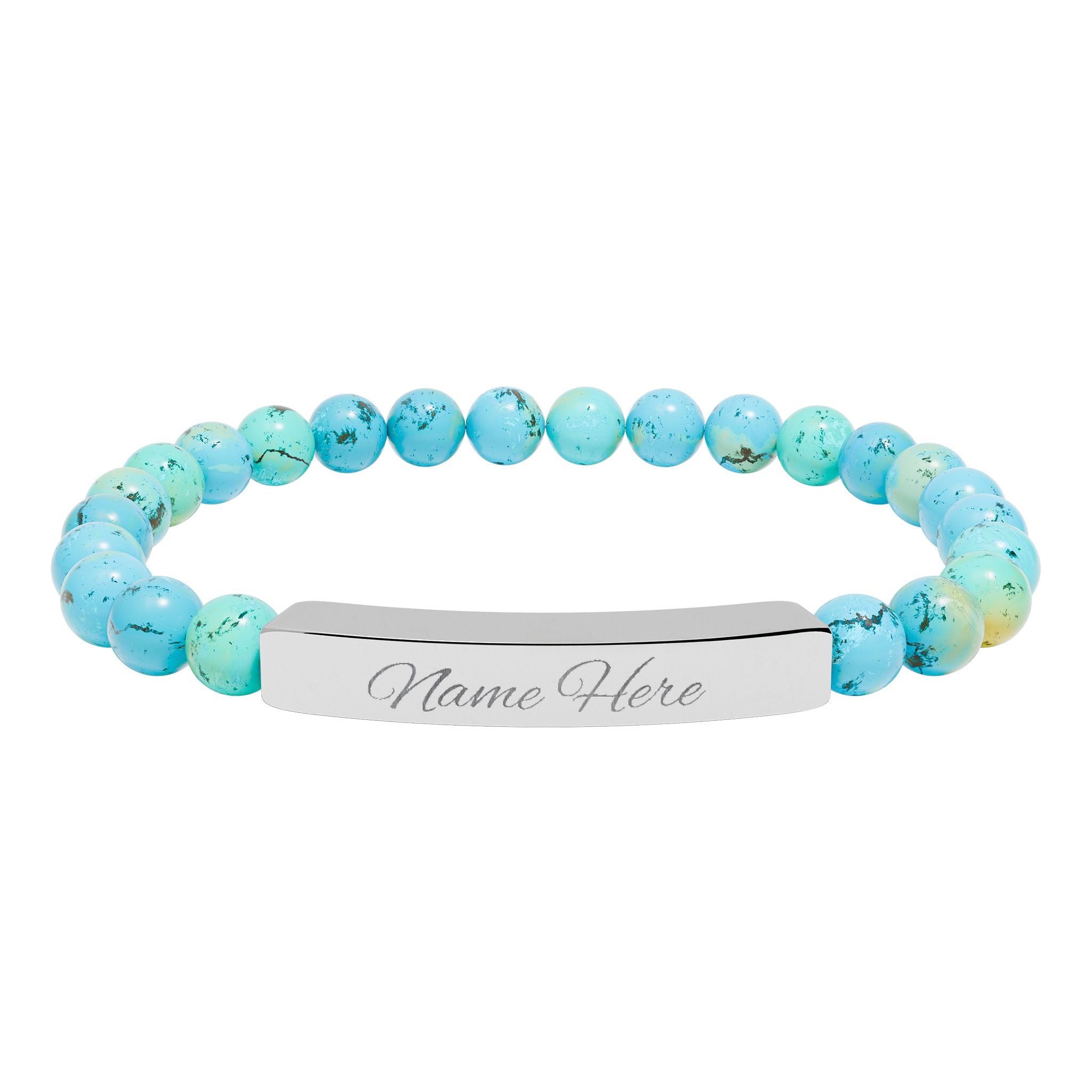 Engraved Bar Natural Stone Bracelet | Stretch Beaded Bracelet
