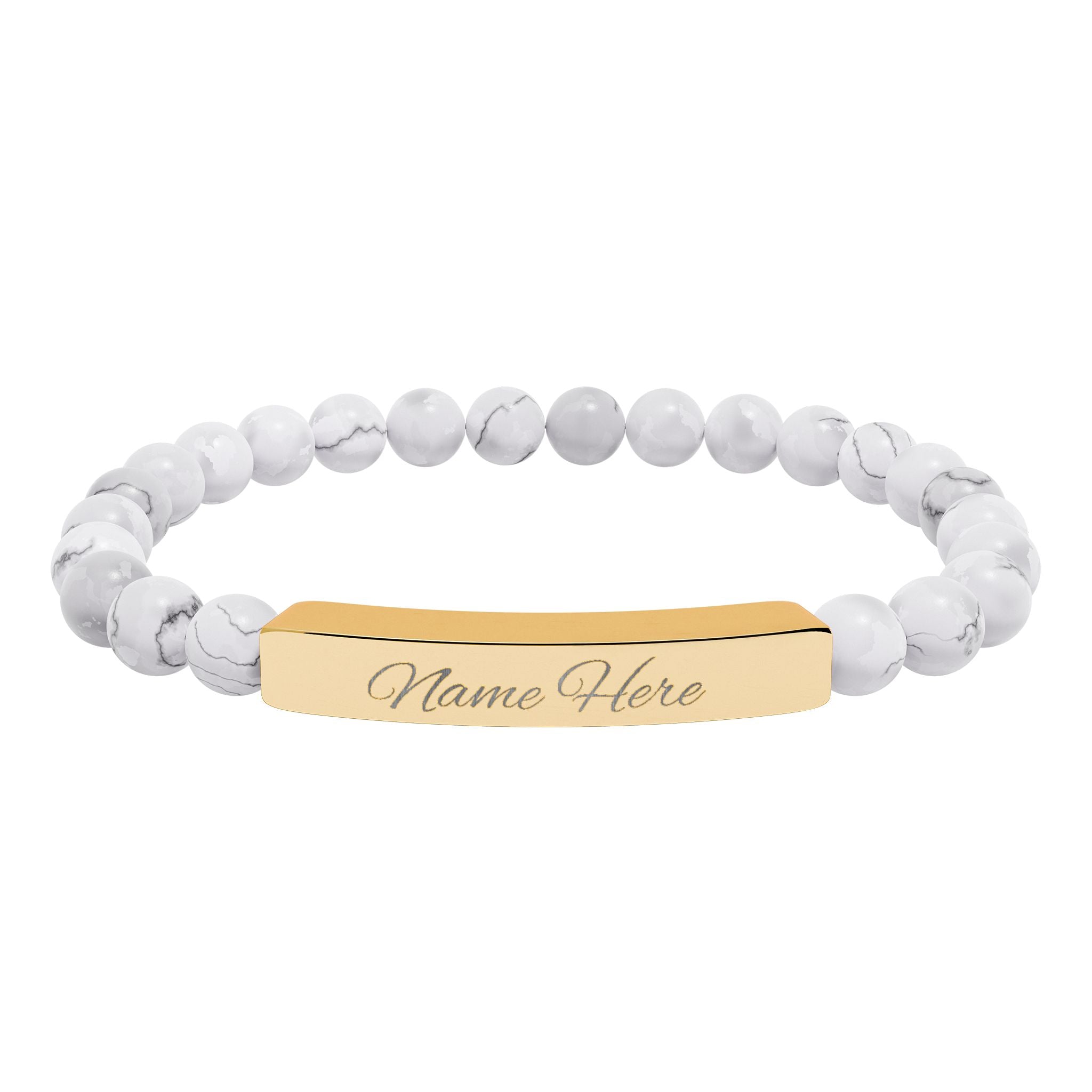 Engraved Bar Natural Stone Bracelet | Stretch Beaded Bracelet