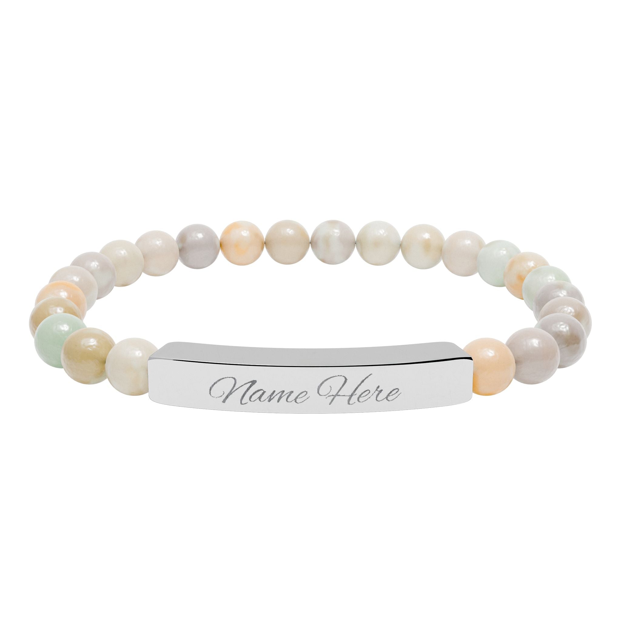 Engraved Bar Natural Stone Bracelet | Stretch Beaded Bracelet