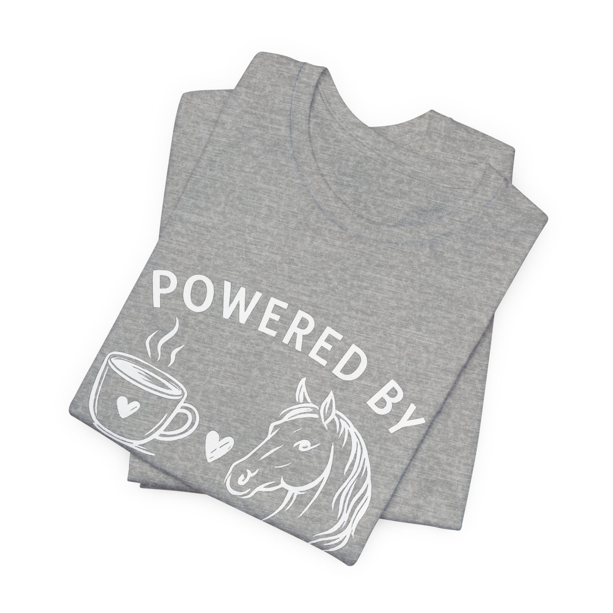 Horses and Coffee T-Shirt — "Powered by Horses and Coffee" Graphic Tee