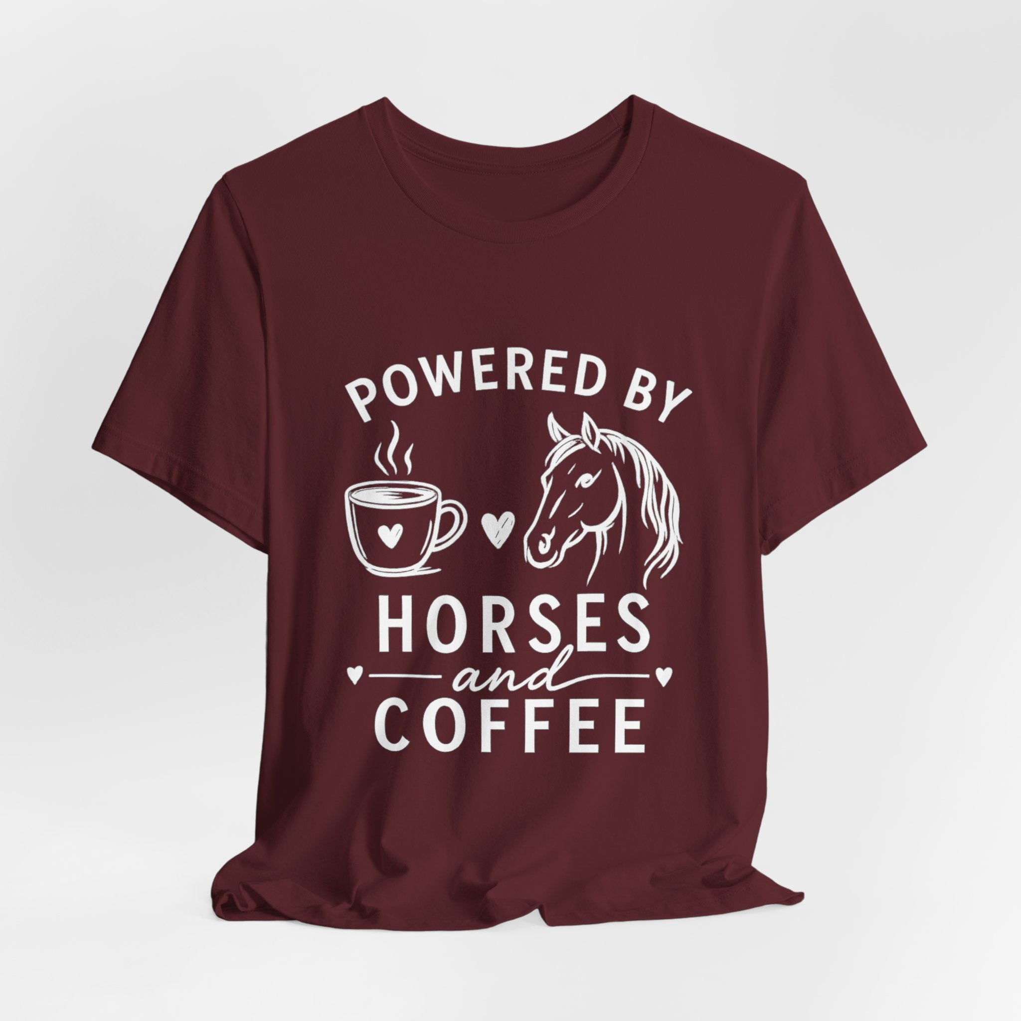 Horses and Coffee T-Shirt — "Powered by Horses and Coffee" Graphic Tee