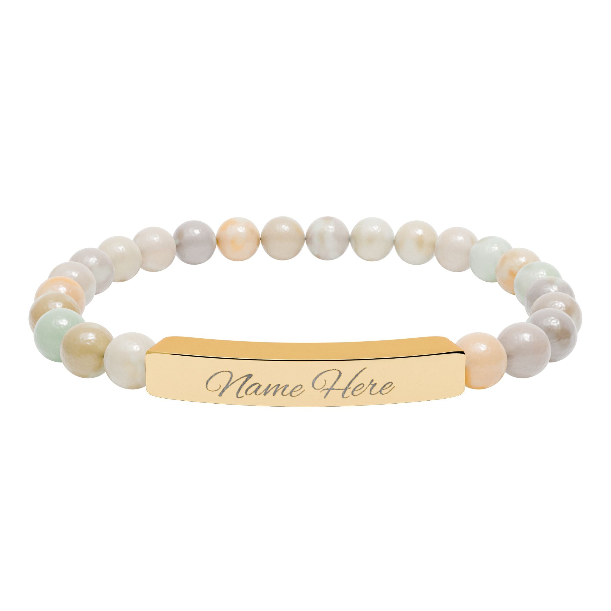 Engraved Bar Natural Stone Bracelet | Stretch Beaded Bracelet