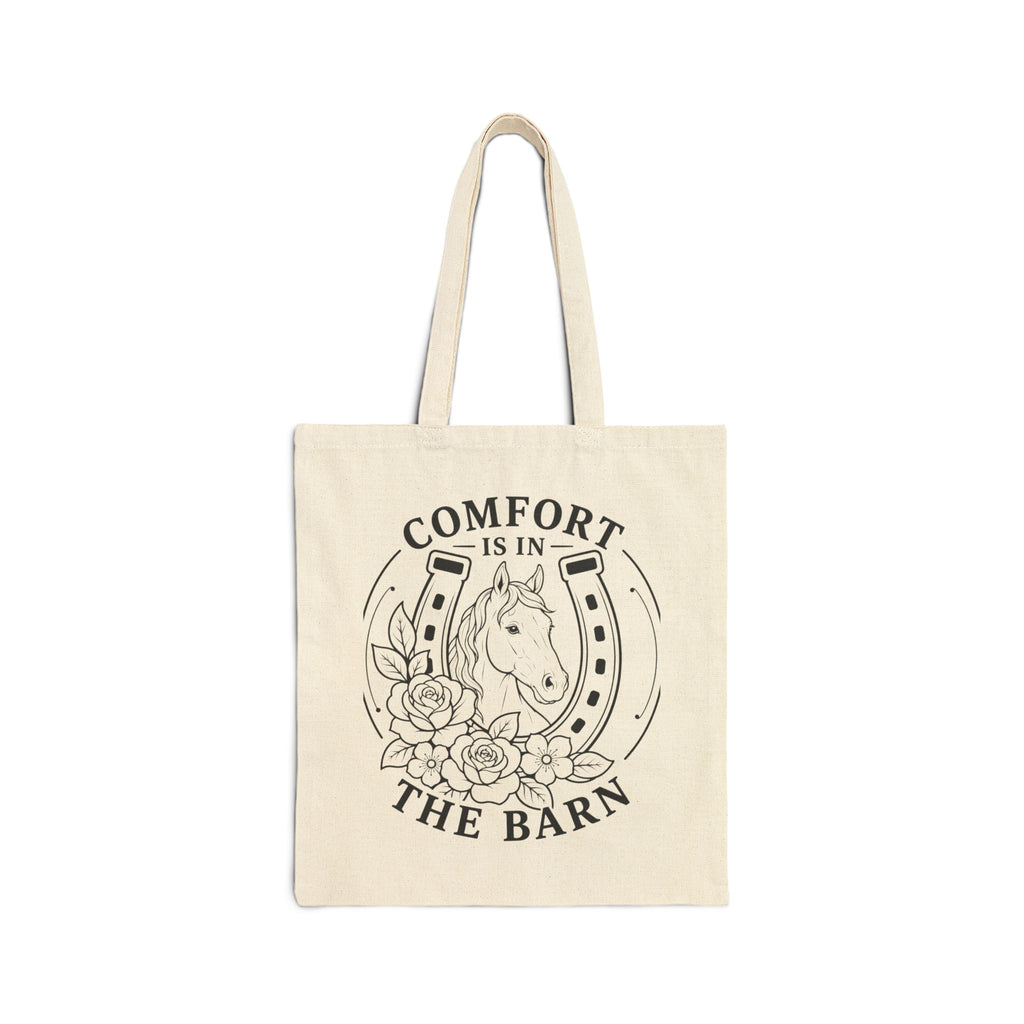 Comfort Is in the Barn tote bag | Horse horseshoe floral design