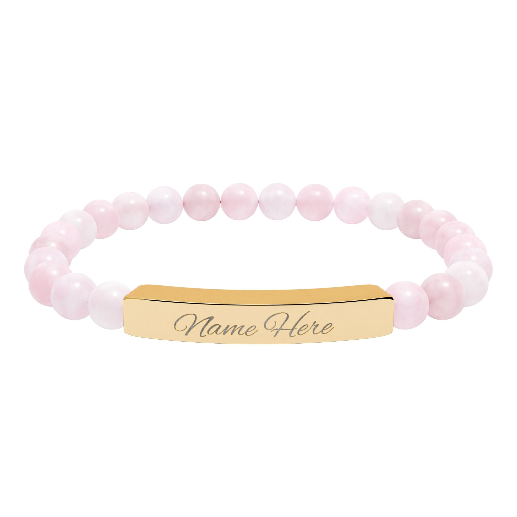 Engraved Bar Natural Stone Bracelet | Stretch Beaded Bracelet