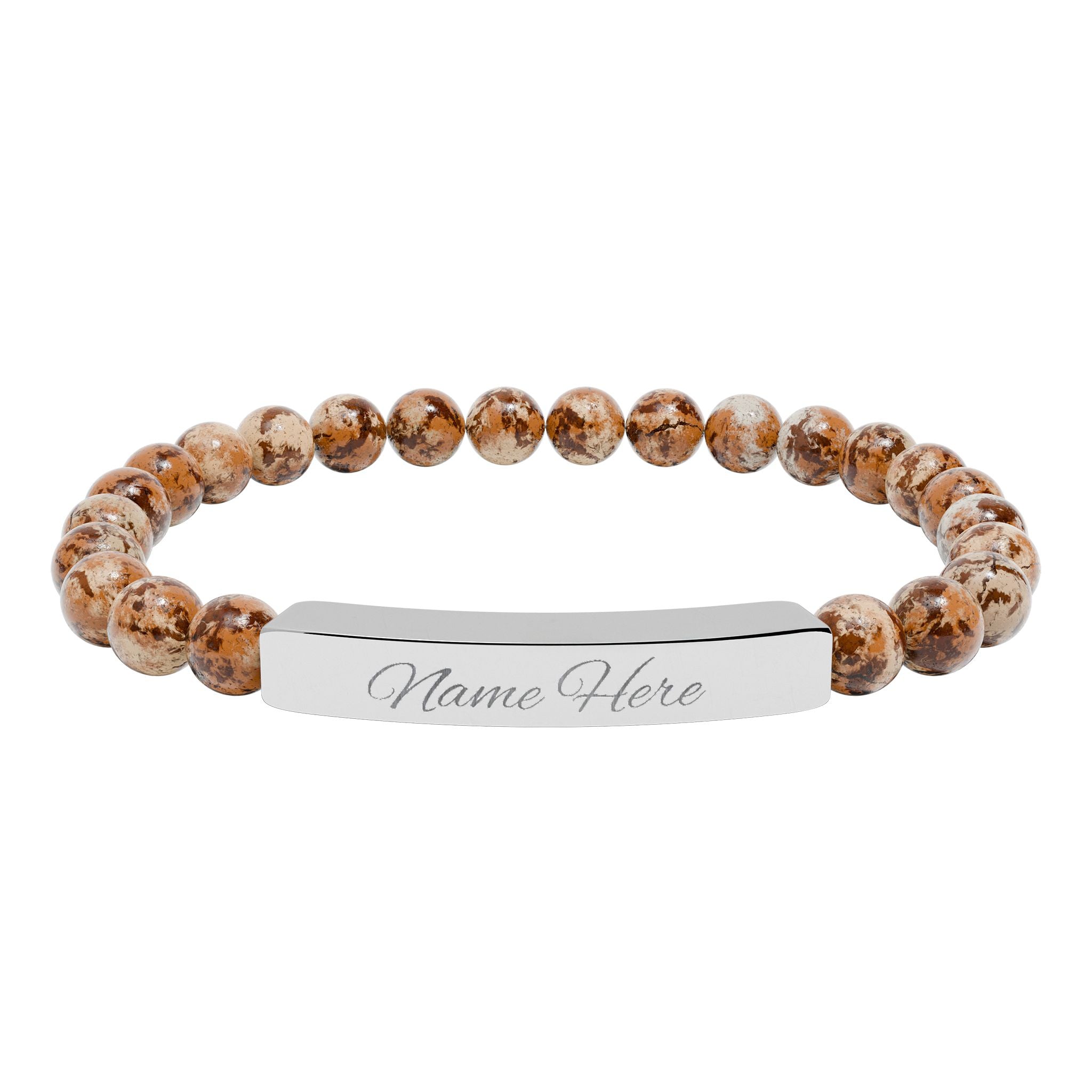 Engraved Bar Natural Stone Bracelet | Stretch Beaded Bracelet