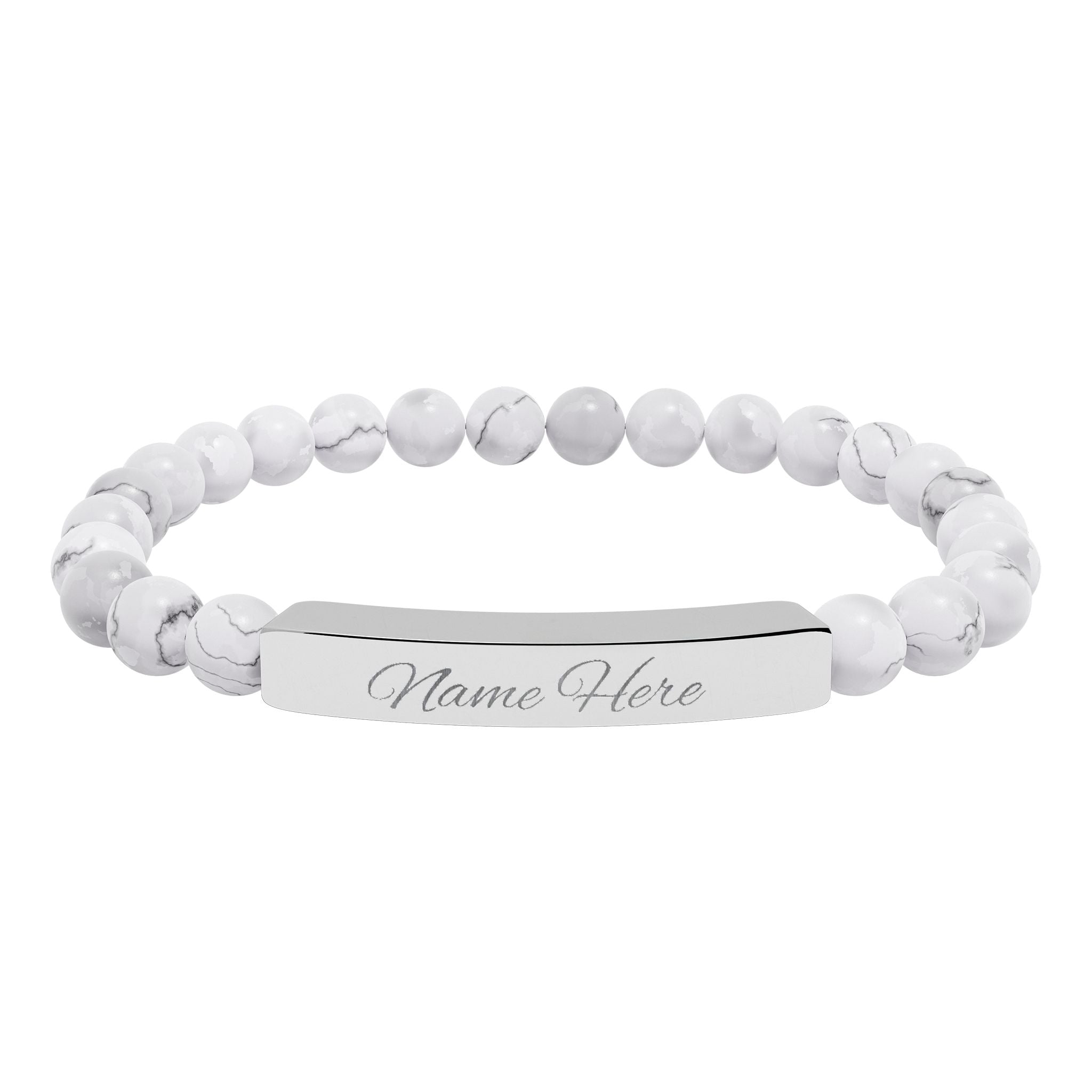 Engraved Bar Natural Stone Bracelet | Stretch Beaded Bracelet